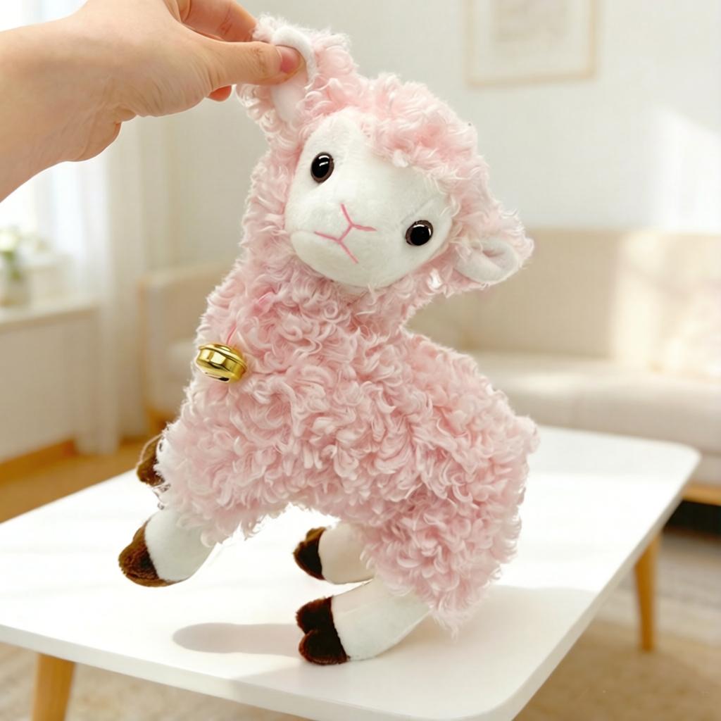 Peluche Agnello Campanellino Bambola Pecora in Piedi Rosa Bianco Beige Animale della Prateria Cartone Animato Compagno del Sonno Regalo