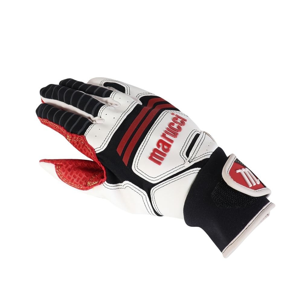 Marucci Buzun Batting X Gloves, Ambidextrous, Men's MBGFZNP-W/BK/R (White Black/L)