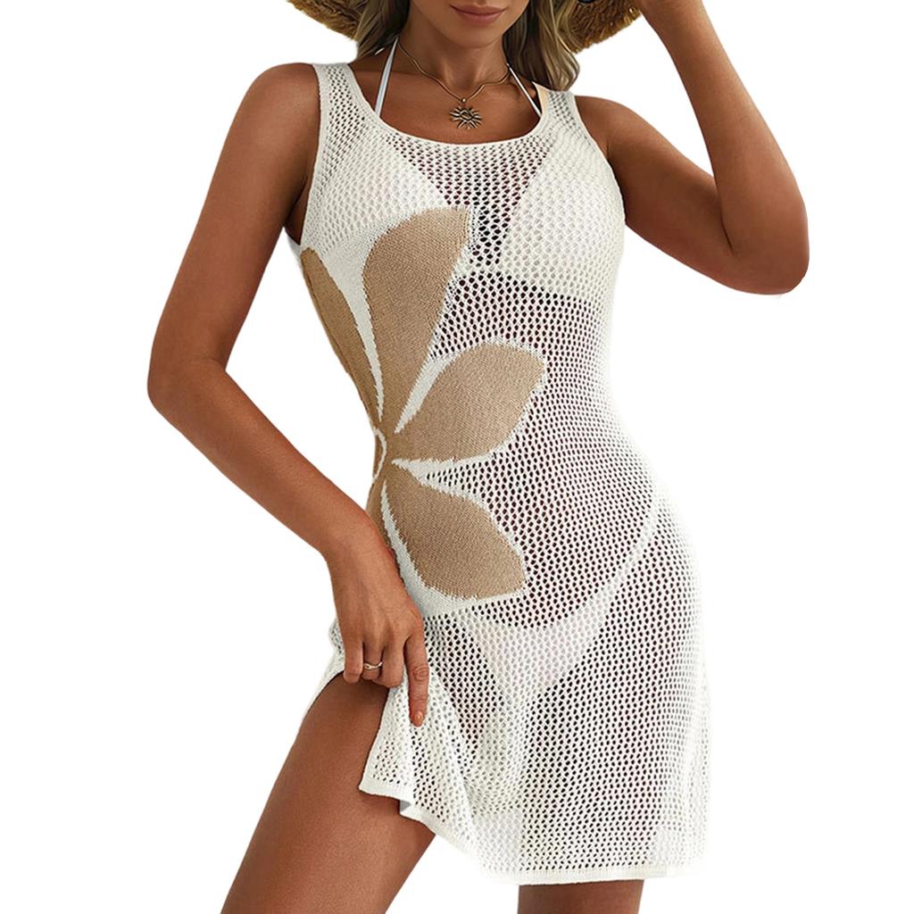 Damen Strandrock, Ausgestanzter Gestrickter Bikini Badeanzug, Überwurf, Sonnenkleid, Damen