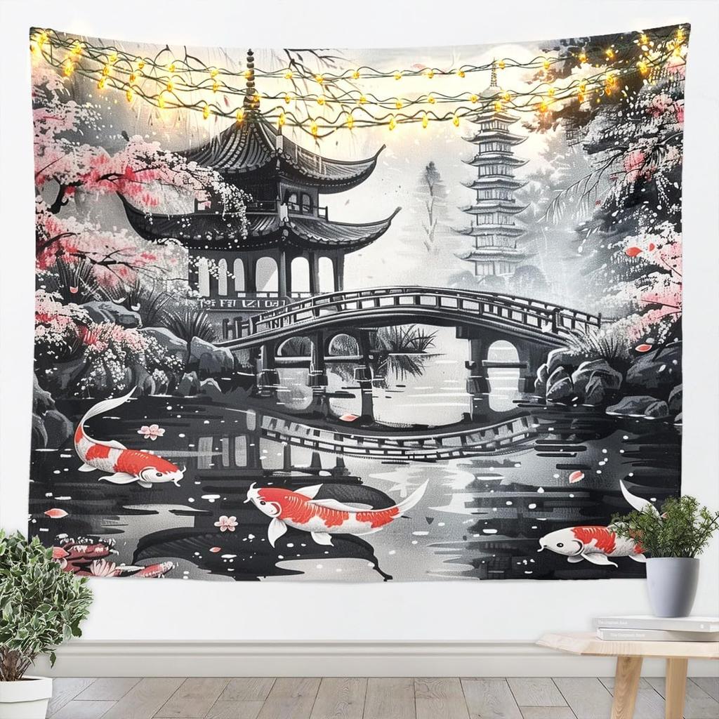 Japan Geisha Tapestry Cherry Blossoms Wall Art Japanese Tradition Wall Hanging Blanket for Living Room Bedroom Home Decor Small
