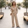 Women's Corduroy Two Piece Set with Casual Zip Up Jacket and High Waisted Wide Leg Pants