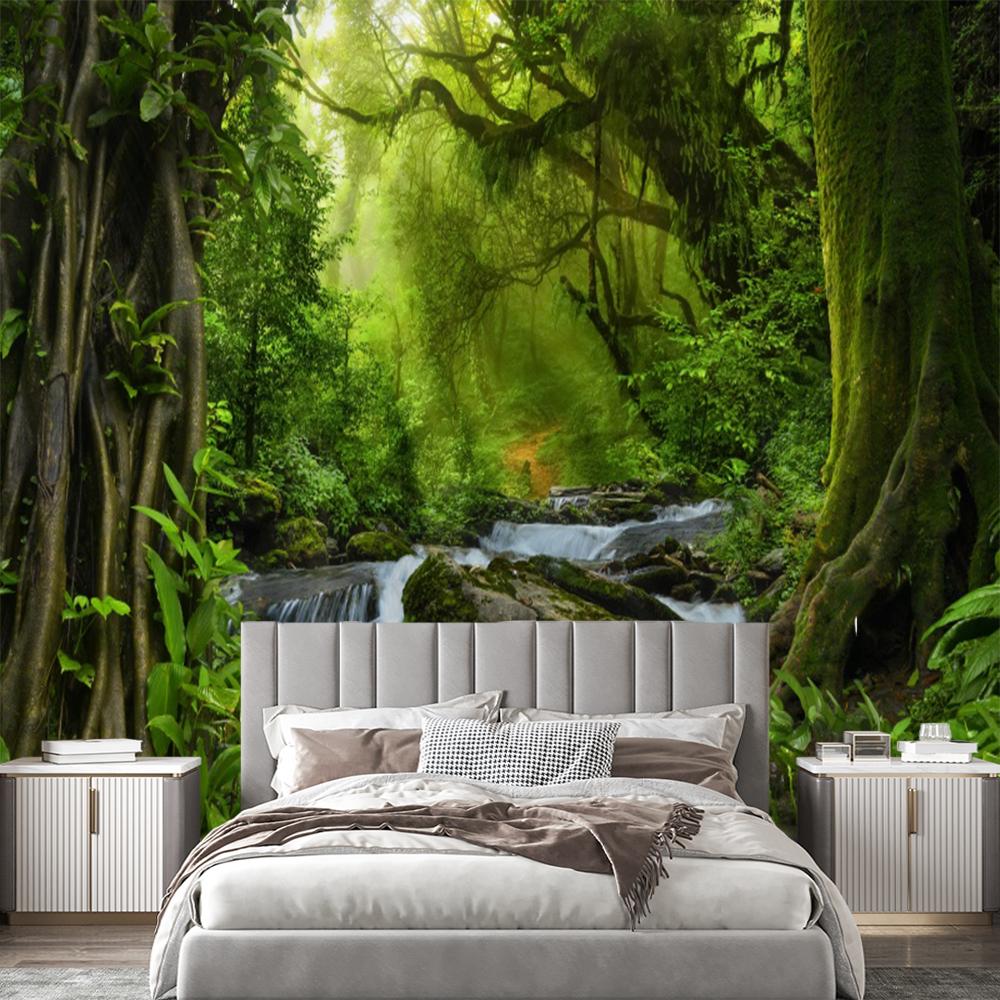 Waterfall Stream Wall Mural 3d Forest Wallpaper Living Room Bedroom Forest Wall Paper Home Decor