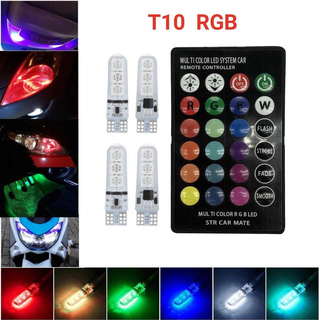 T10 W5W Silicone RGB 5050 6SMD LED Side Wedge Light Dome Reading Bulb Flash Lights Remote Control for Car Motorcycle Amagi