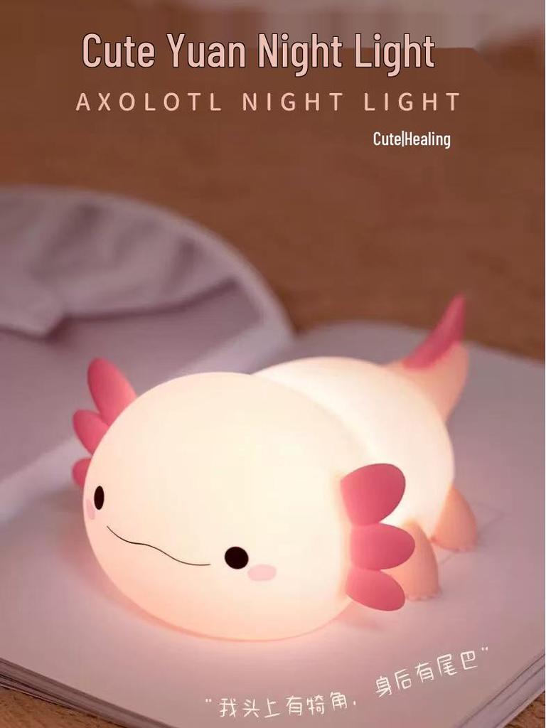 Rechargeable Axolotl Night Light with Timer – Touch-Control Bedside Lamp, Creative Gift