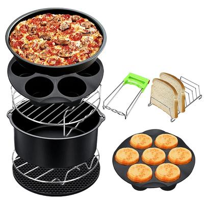 9 ks Příslušenství vzduchové fritézy 6/7/8 palcový pečicí koš Talíř na pizzu Gril Hrnec Kuchyňský nástroj na vaření na párty