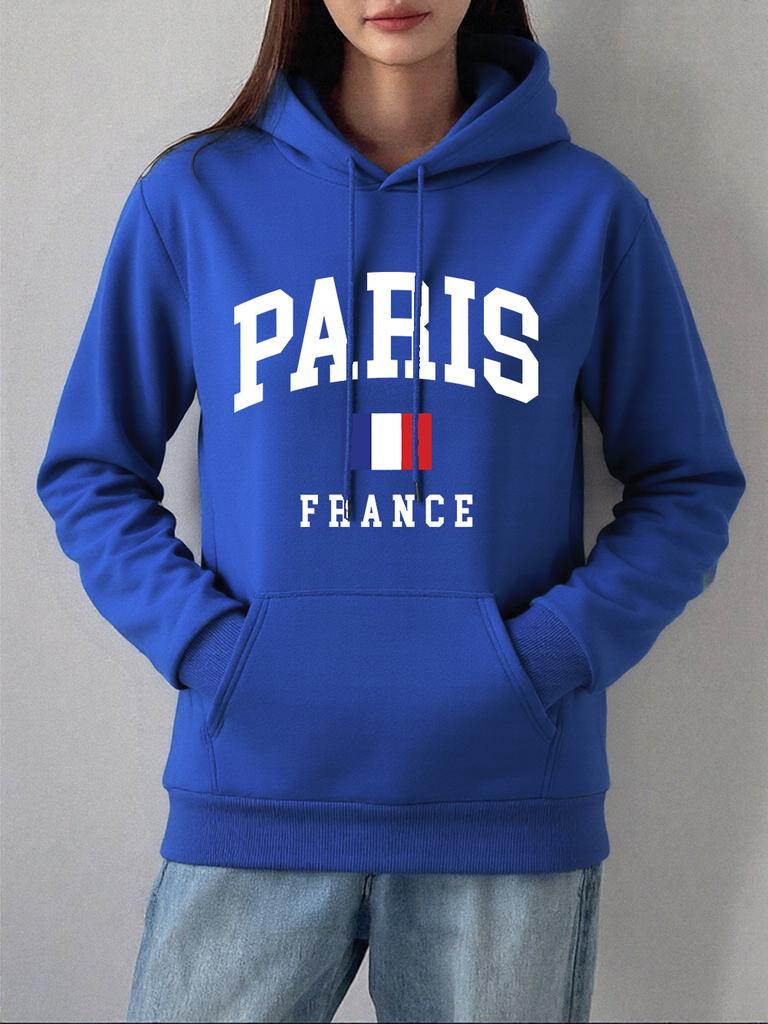 Paris France Flag Printing Hoodies Women Basics Comfortable Sweatshirt Fleece Warm Soft Pullover Casual Pocket Womans Clothes