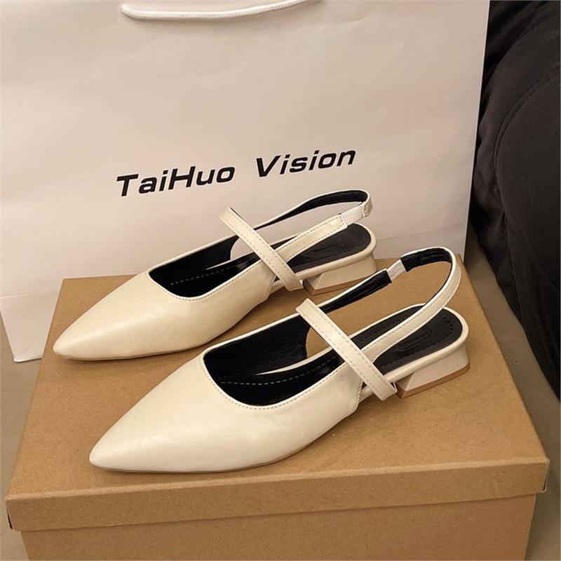 

Весна 2025 новые сандалии с плоской подошвой, сумка-голова, из мягкой кожи, на одной педали, с острым носком, с мелким вырезом, универсальные крутые одинарные туфли, женская обувь 35