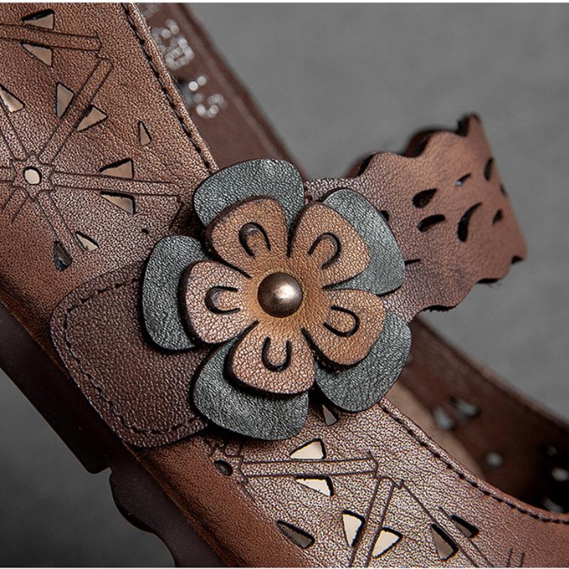 Johnature Duté sandály s plochým dnem z pravé kůže Retro univerzální dámská obuv s měkkou podrážkou