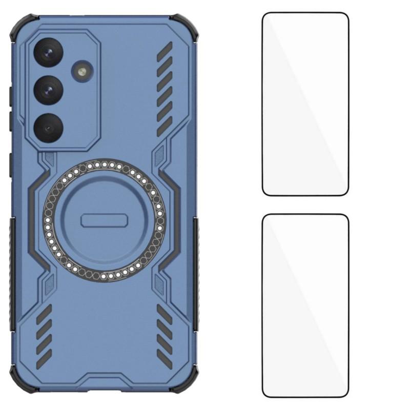 For Samsung Galaxy S25 FE Magnetic Case WANLONFENG DJ Series PC TPU Phone Cover with 2Pcs Tempered Glass Film