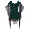 Neues Gothic-Pendelärmel-Oberteil mit unregelmäßiger Spitze und Trägern, Schnürung, Chiffonhemd