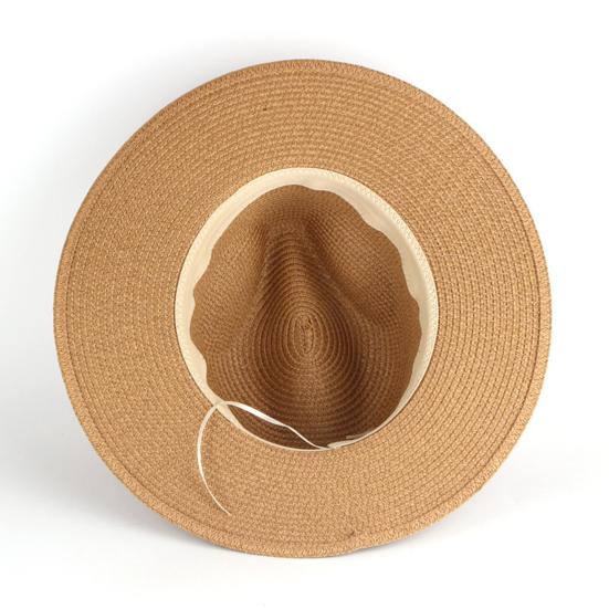 Straw Hat High-Density Natural Straw Fabric Lightweight Breathable Sun Protection Wide Brim Flat Top Summer Hat