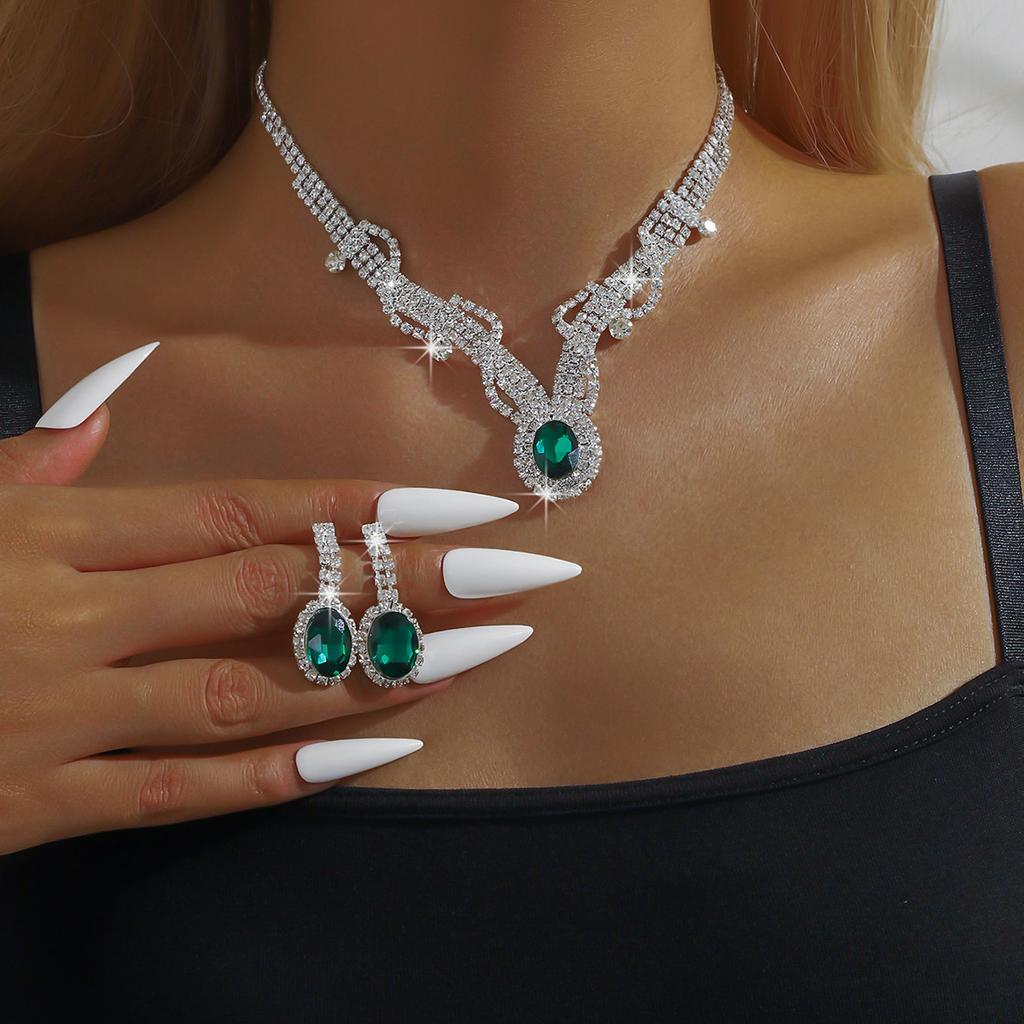 3-teiliges Damenmode Kupfer Krallenketten Serie Geometrisches Edelstein Halskette Ohrringe Zirkon Set Hochzeit Bankett Party Feiertagsgeschenk