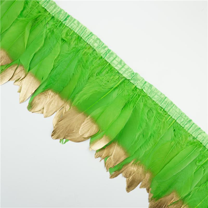2Meter Gold Silver Goose Feathers Trim On Tape Fringe Ribbon Geese Feather for Crafts Golden Needlework Accessories Decoration