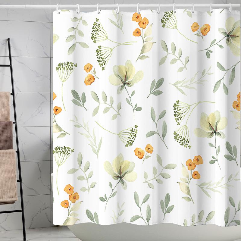 Waterproof Shower Curtain 3D Printing Tropical Jungle Plant Leaves Flowering Season Polyester Shower Curtain Free Hook