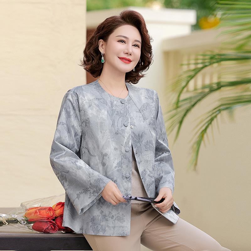 

Autumn 2026 Chinese Style Jacket for Middle-Aged Women - Elegant Spring & Autumn Windbreaker for Moms XL [Up to 105 lbs] сірий колір