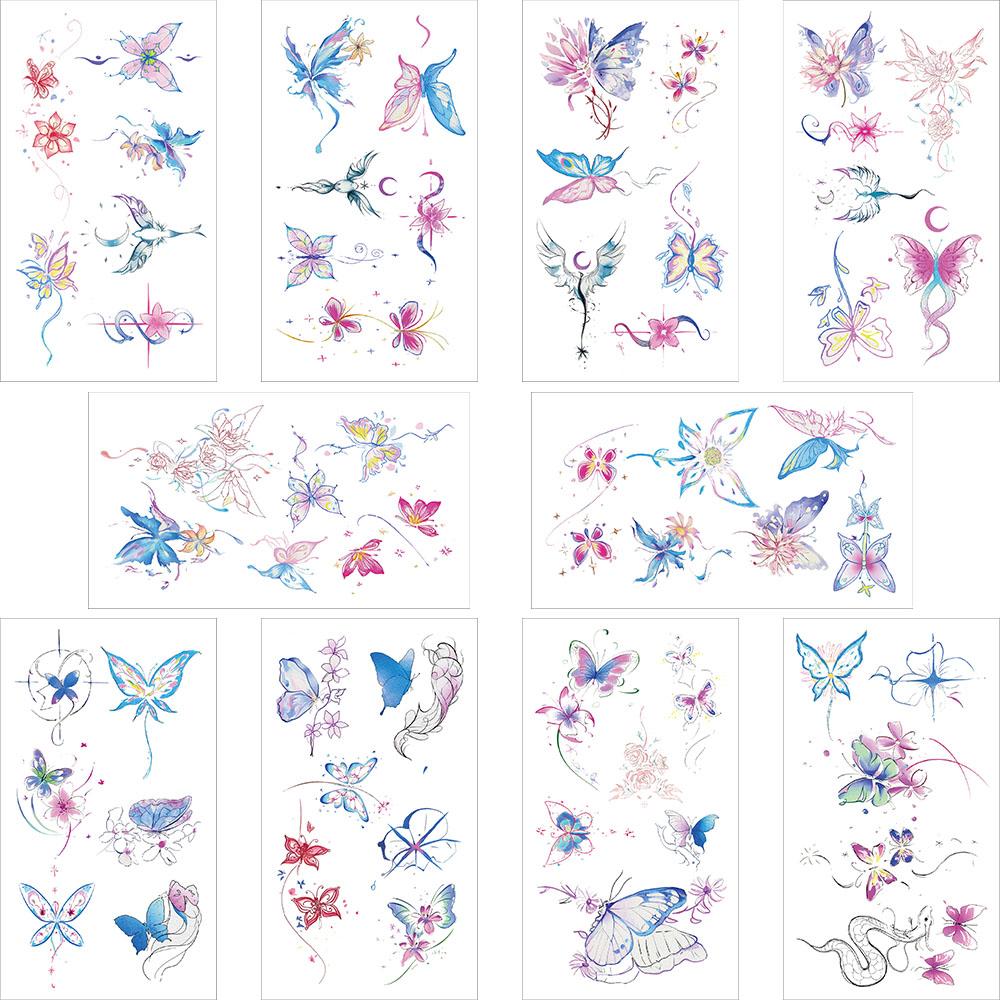 

10 листов мультфильмов красивые наклейки-татуировки с бабочками для рук, лица, тела, временные поддельные водонепроницаемые наклейки-татуировки для детей, игрушки, подарки