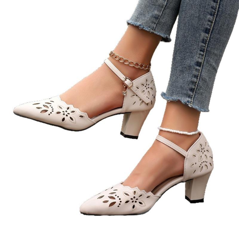 Women's Sandals Women's Thick-heeled One-strap Casual Shoes Medium-heeled Sandals