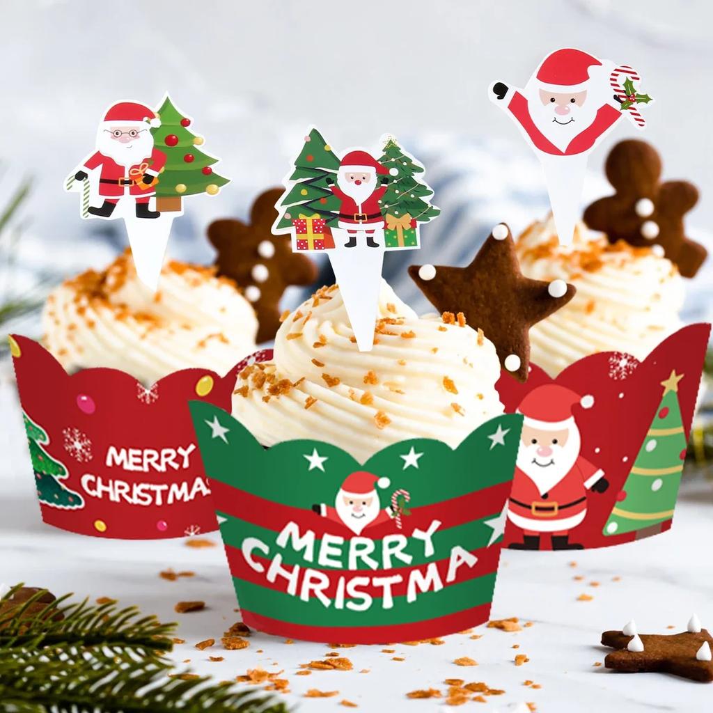 Christmas Cupcake Wrappers Merry Christmas Decorations For Home Xmas Ornaments Decor Navidad Kerst New Year Gift Decor 2025