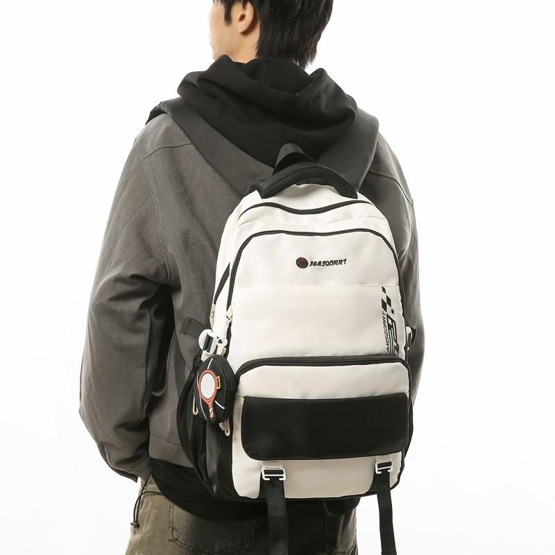 Junior High School Student Schoolbag Men's Large Capacity Backpack Color Block Backpack with Coin Purse