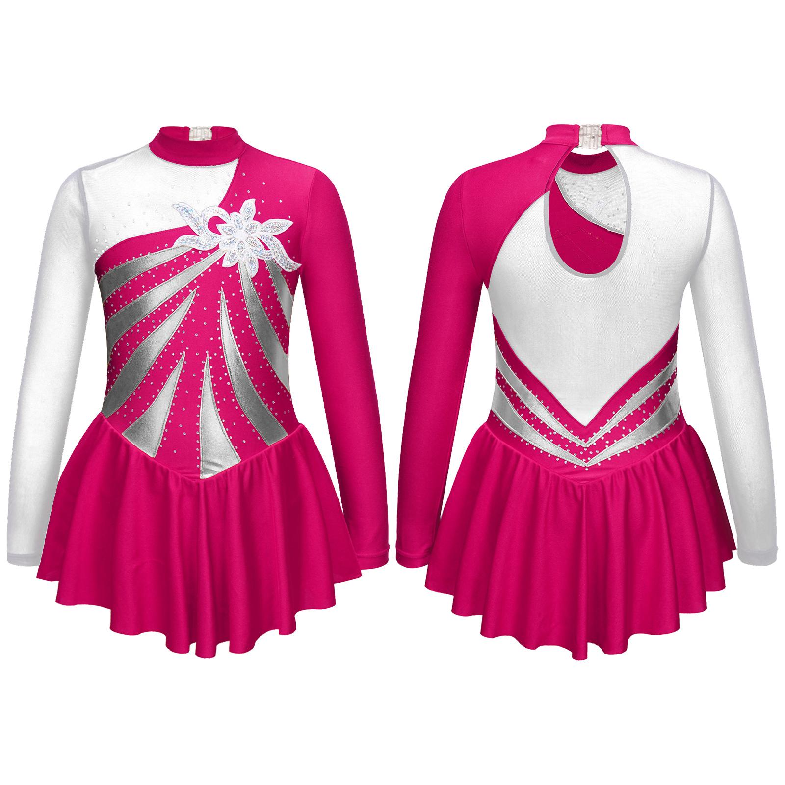 

Стильні танцювальні сукні для дітей, дівчаток, довгі рукави, стрази, паєтки, декорована сукня для катання на ковзанах, гімнастика