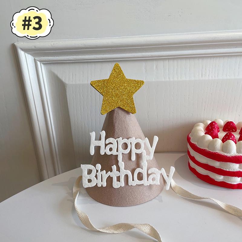 Cute Happy Birthday Hat Felt Cone Hats DIY Birthday Cap Celebration Decor Birthday Party Supplies Photo Props for Adult Kids