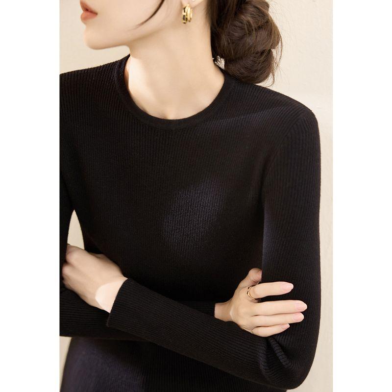 

Western Style Fashion Pullover Slim fit Inner wear Base Women clothes High Sense Spring round Neck Long sleeve Simple Knit Sweater Black 3XL