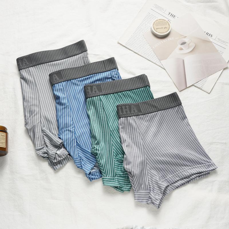 Striped Men's Boxer Briefs Breathable Cotton Trend Boxer Sports Briefs