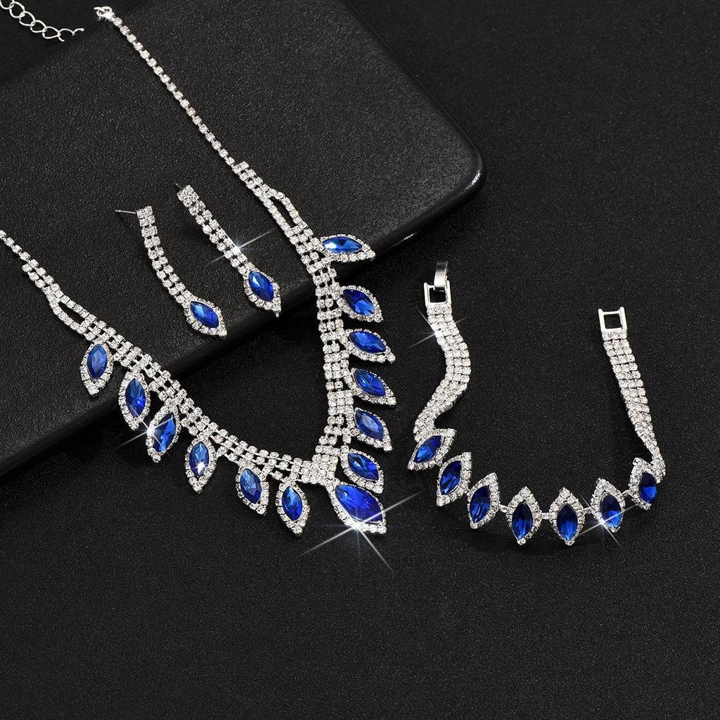 European & American Fashion Bridal Jewelry Set: Earrings, Necklace, Bracelet