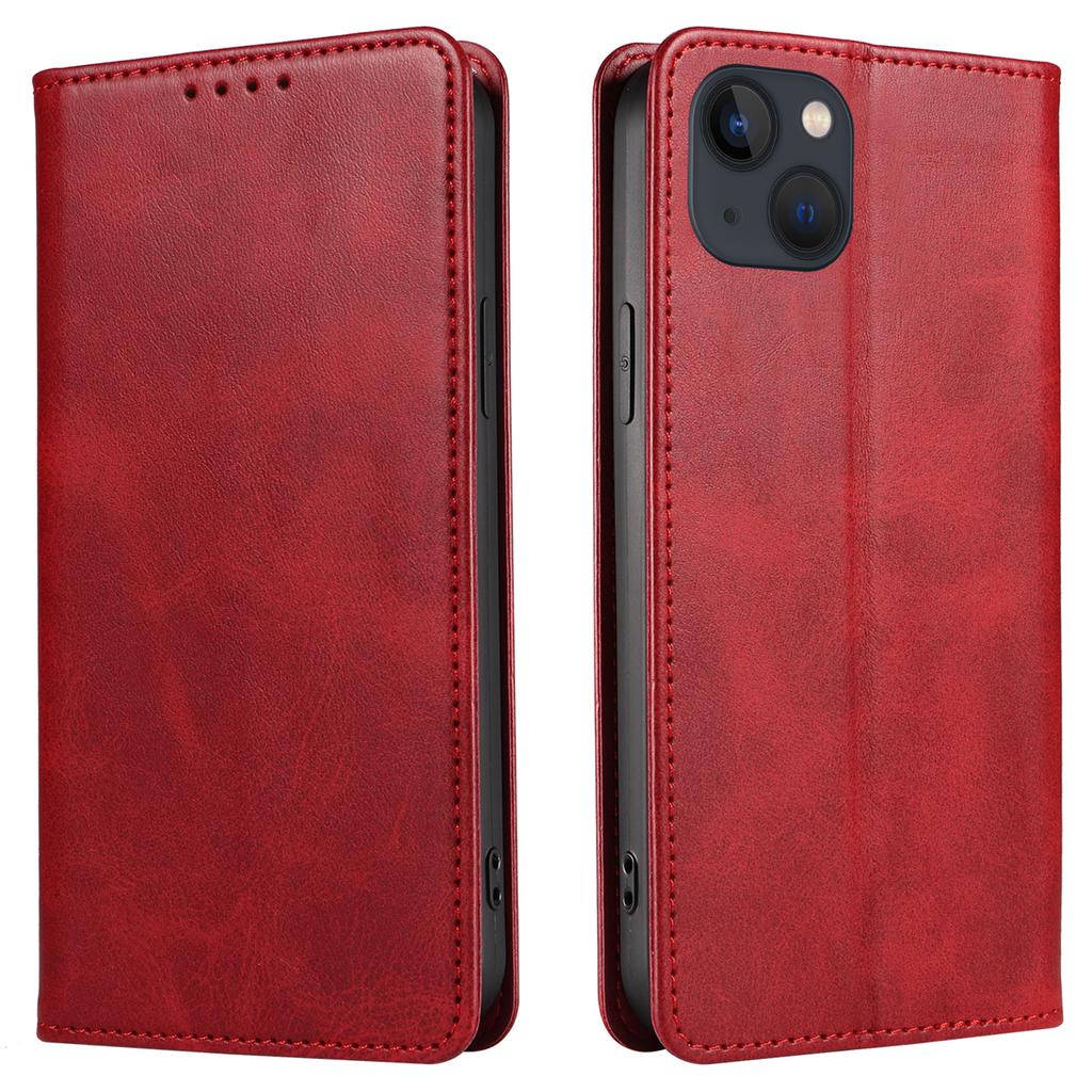 For iPhone 13 6.1 inch Leather Stand Phone Case Calf Texture Wallet Magnetic Cell Phone Cover