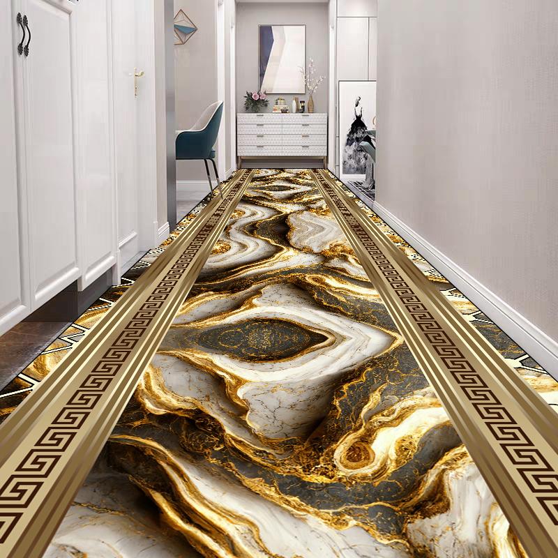 Alfombra Dorada de Lujo para Pasillo Largo Alfombras de Decoración para Vestíbulo de Hotel de Alta Gama Alfombra Pasillo Escaleras Alfombrilla Antideslizante para Cocina