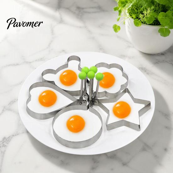Kitchen Utensils for Breakfast 3 Pcs Stainless Steel Egg Rings, Non-stick Fried Moulds, Round/Star/Flower/Heart/Mouse Home Tools Shaped Ring Mold Eggs