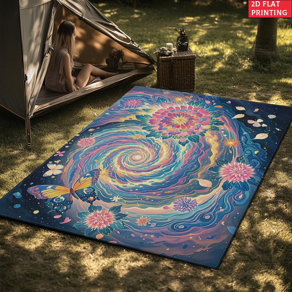 Aesthetic Butterfly Galaxy Floral Area Rug,Colorful Swirl Flower Carpet for Living Room, Boho Floor Mat for Bedroom Decor