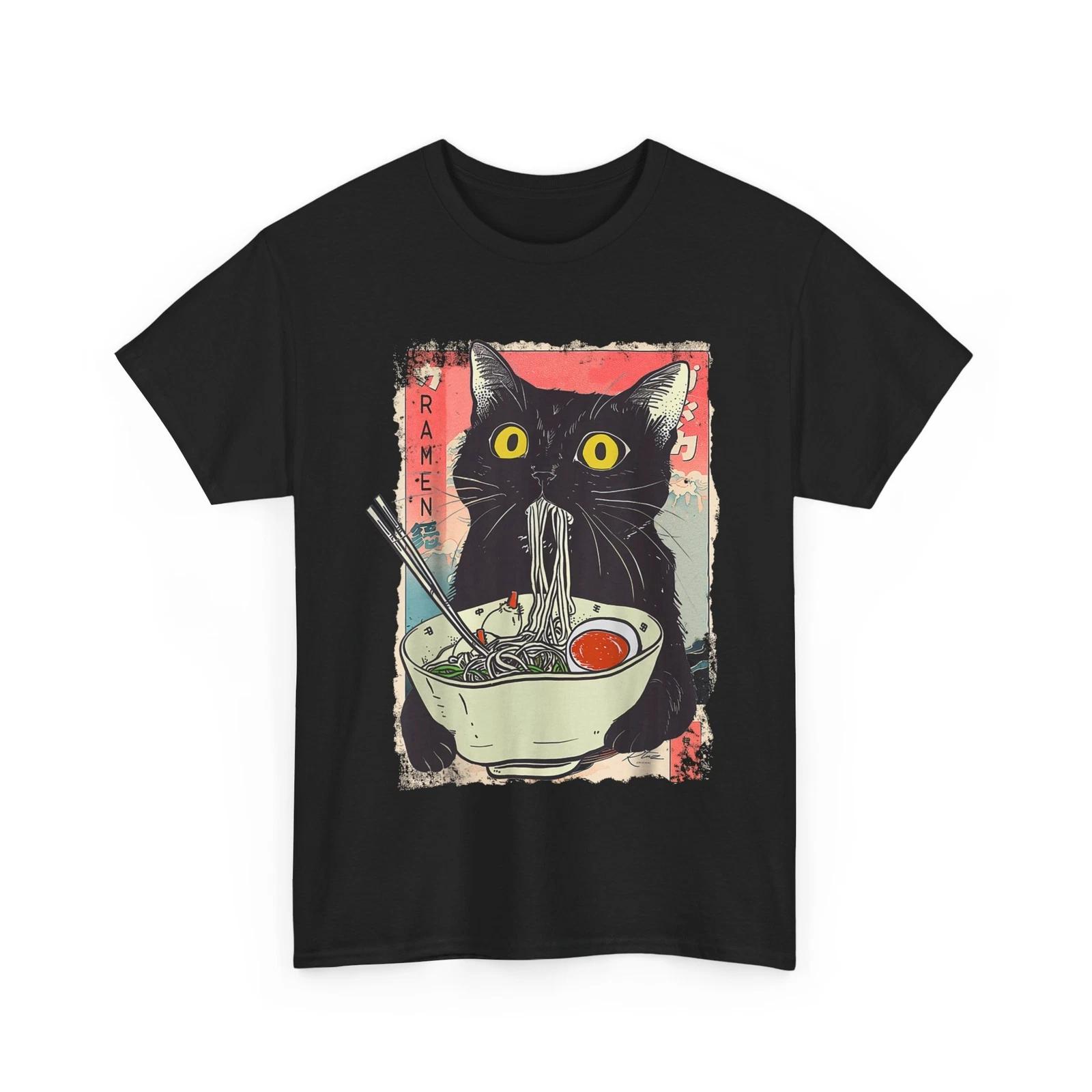 Cat Ramen Japanese Funny Graphic Tees Kawaii Cat Anime T shirt S