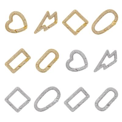 Zirkonia Karabinerhaken für handgemachte Halskette Schmuckherstellung Zubehör Vergoldet/Versilbert Messing Geometrischer Verbinder