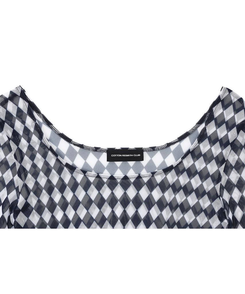 COTTONREBIRTHCLUB Argyle Mesh Long Sleeve T-Shirt (Navy)