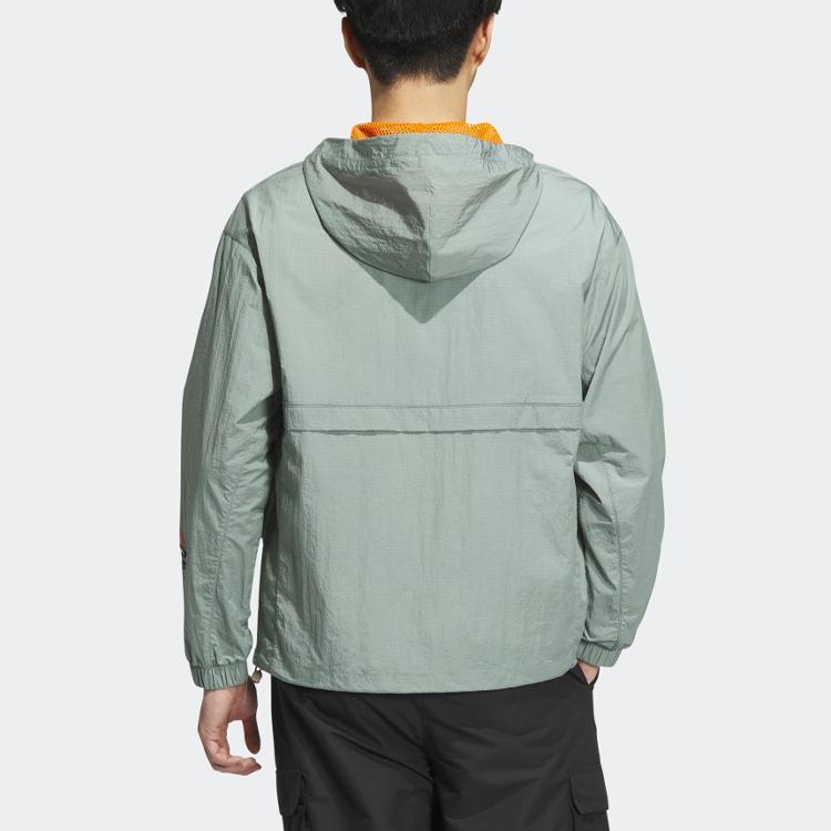Adidas Originals Trefoil Logo Solid Long Sleeve Hooded Jacket Men Outerwear Silver Grey Green IK8594