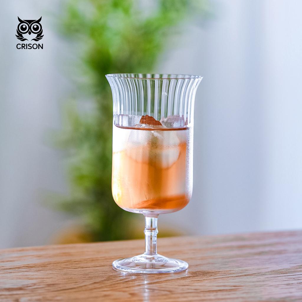 INF06 CRISON Striped Crystal Glass cup/Long Drink Cocktail glass/HIGHBALL GLASS/mixologist 345ml