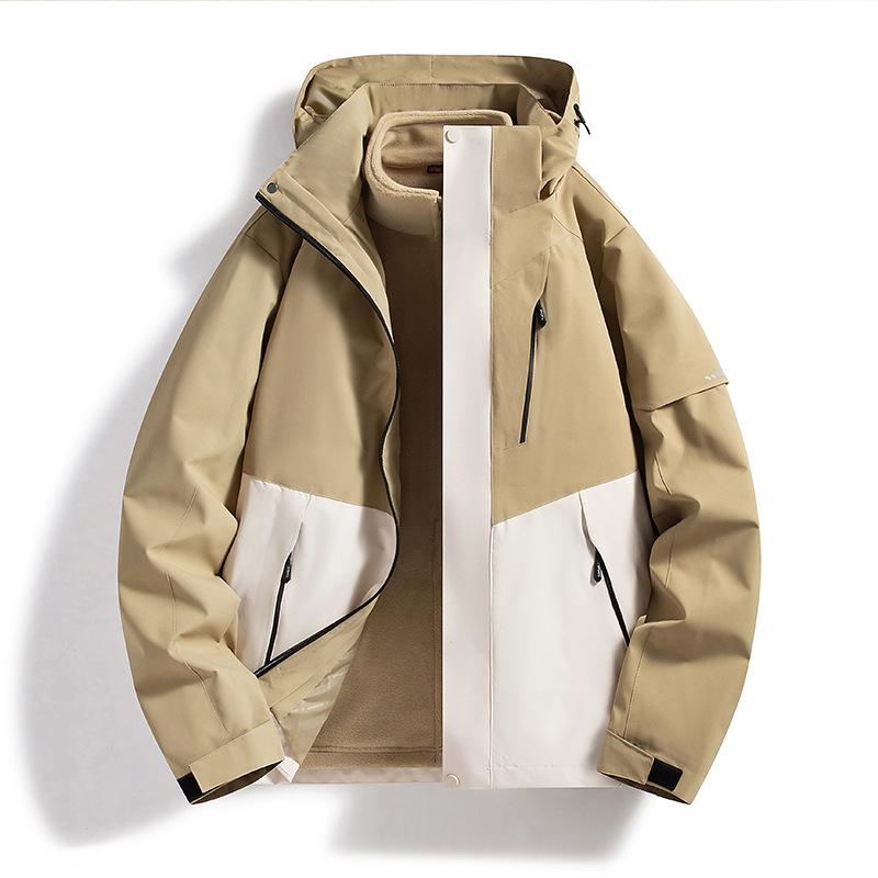 Autumn and Winter Outdoor Thickened Windproof Waterproof Men's Jacket Three-in-one Jacket Men and Women's Same Style Contrasting Colors
