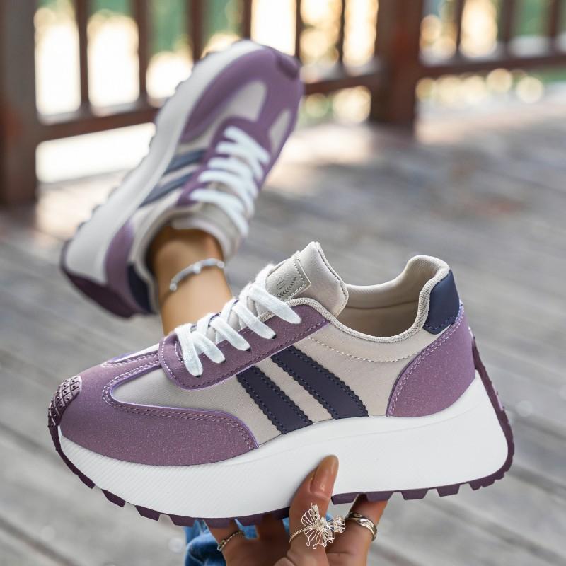 Damen Sommer Netz-Sneaker - Atmungsaktive Schnürschuhe mit dicker Sohle zum Gehen, Runde Zehenpartie, Leichte Sportschuhe