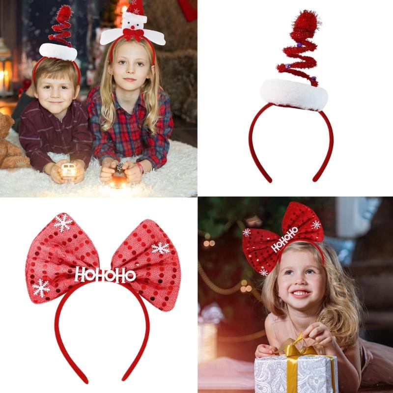 Spiral Christmas Tree Shape Hair Hoop Cute Bowknot Star HOHOHO Hair Holder Christmas Party Headwear for Teenagers