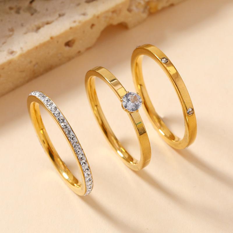 Luxury Stainless Steel Ring For Women Three-Piece Set Zircon Classic Fashion Finger Accessory Zircon Female Gifts