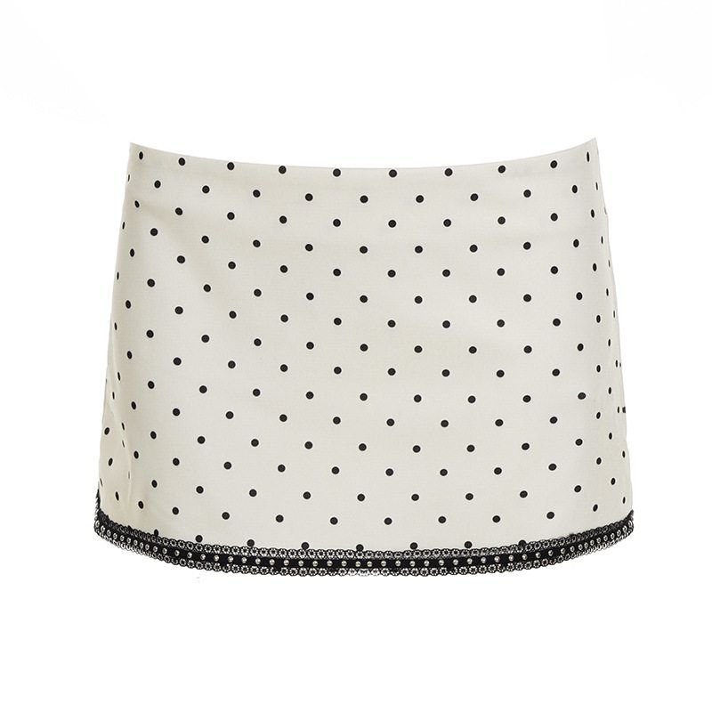 French-Style Polka Dot Color-Blocking Printed Lace Patchwork Slimming Halter Neck Tank Top Sexy Backless Camisole 41427m White Skirt S