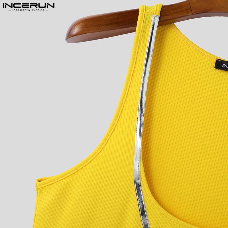 INCERUN Men Summer Strap Sleeveless Cross Patchwork Casual Fitted Tank Tops