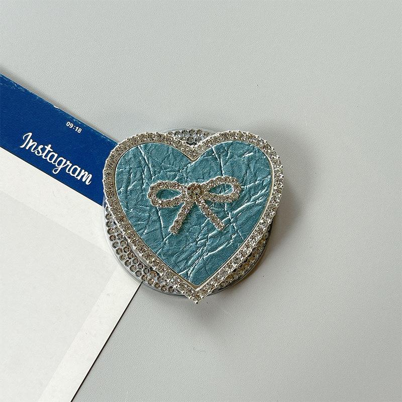 Rhinestone Leather Pattern Love Bow Mobile Phone Airbag Holder Magnetic Paste Retractable Women'S Premium Sense Ring