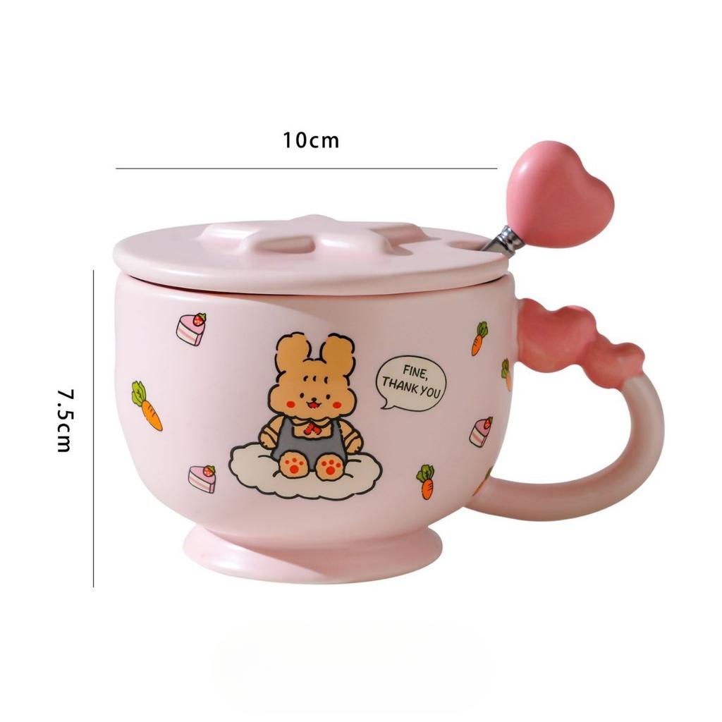 Cartoon Bear Ceramic Cup High Looking Oatmeal Breakfast Cup Couple Cup Small High Legged Mug with Cover Spoon