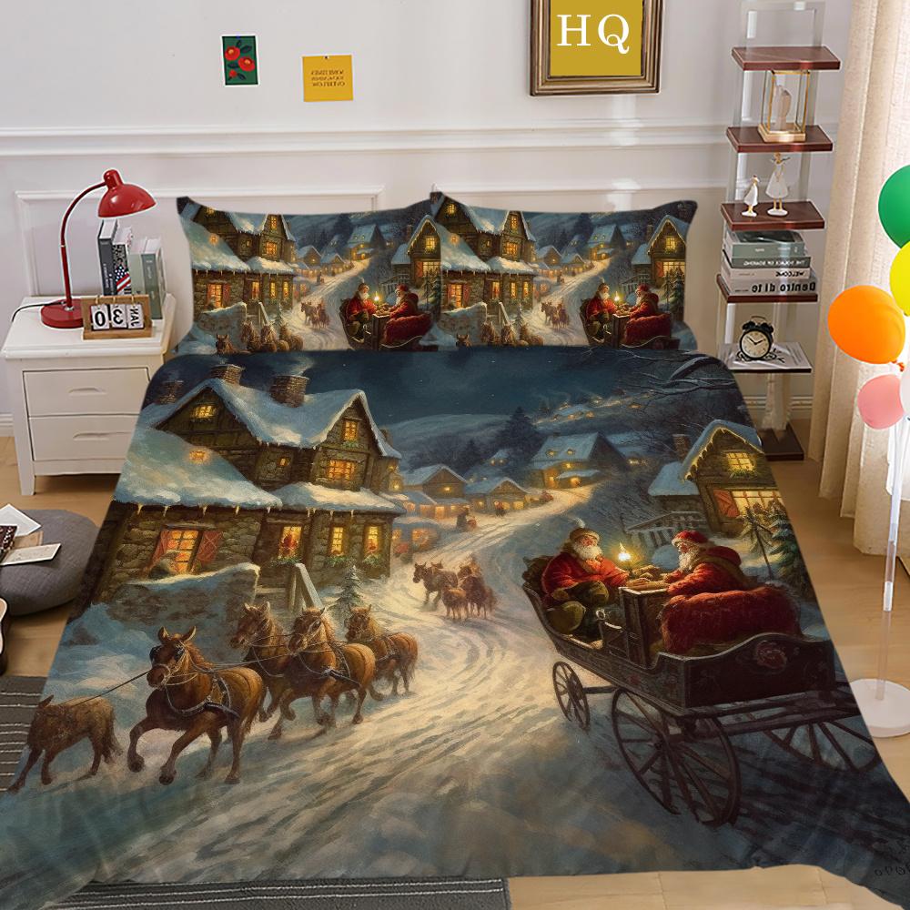 Set pat de o singură dimensiune cu imprimeu de Crăciun, cu design de desene animate superioare, pentru adolescenți, pentru copii