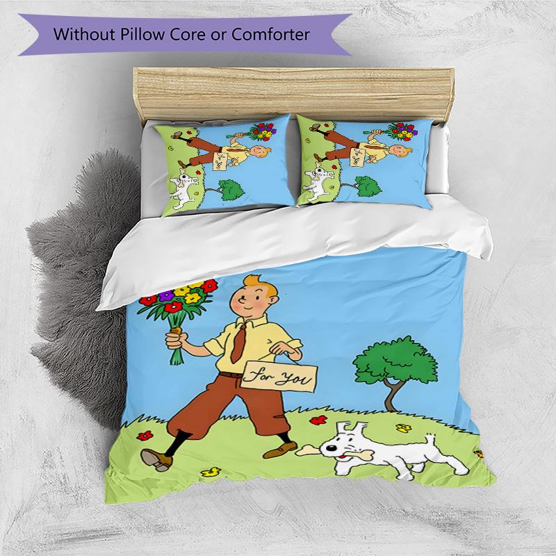 3pcs The Adventures of Tintins Design Cover Set - HD Printed Bedding with 1 Cover and 2 Pillowcases - Perfect for Home and Dorm Decor