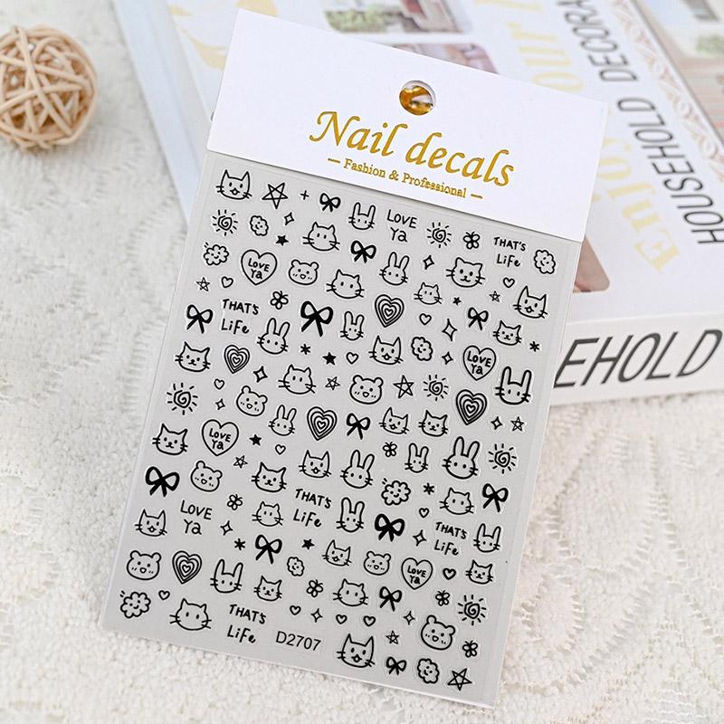 

Kawaii 3D наклейки для ногтей с животными, самоклеящиеся блестящие гладкие пластиковые наклейки для ногтей для домашних животных, сделай сам, собаки, кошки, медведи, панды D2707 чёрный