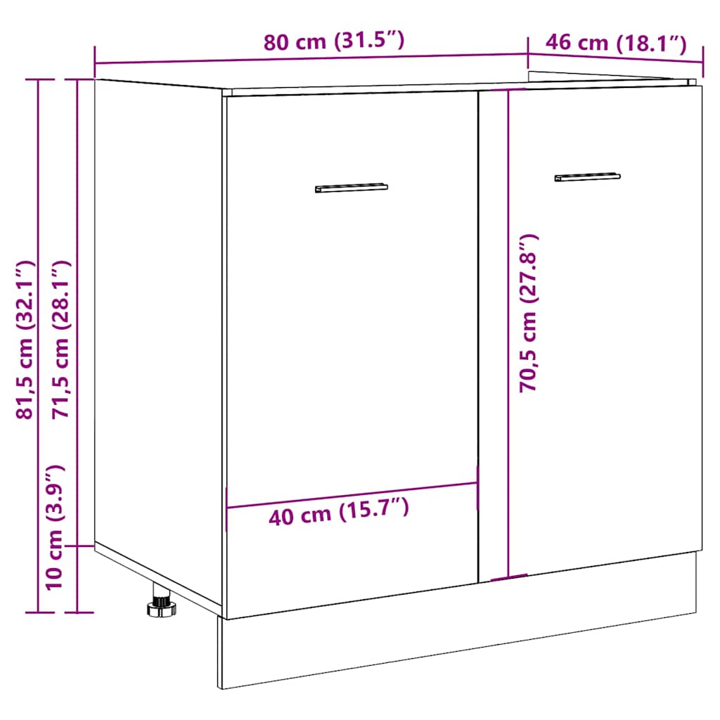 Lyon kitchen sink base cabinet in concrete gray 80x46x81.5 cm wood composite