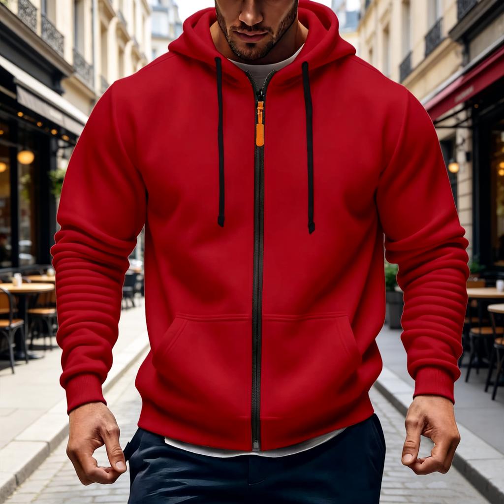 Felpa con cappuccio da uomo invernale foderata con zip, Felpa con cappuccio casual spessa, Giacca